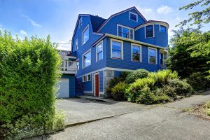 4個迷人的藍色房子，黑色修剪組合