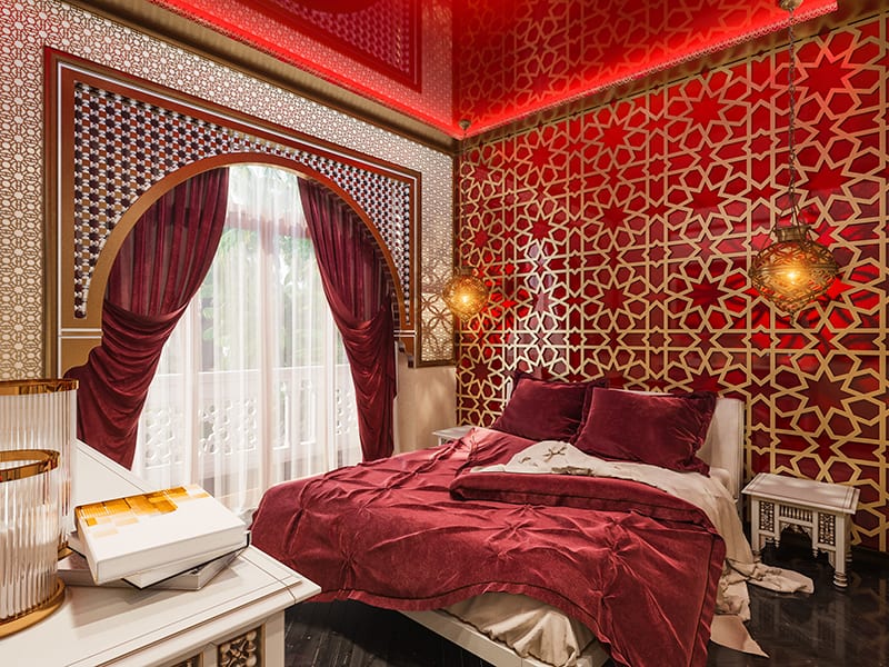 摩洛哥風格的床上用品與配套的窗簾