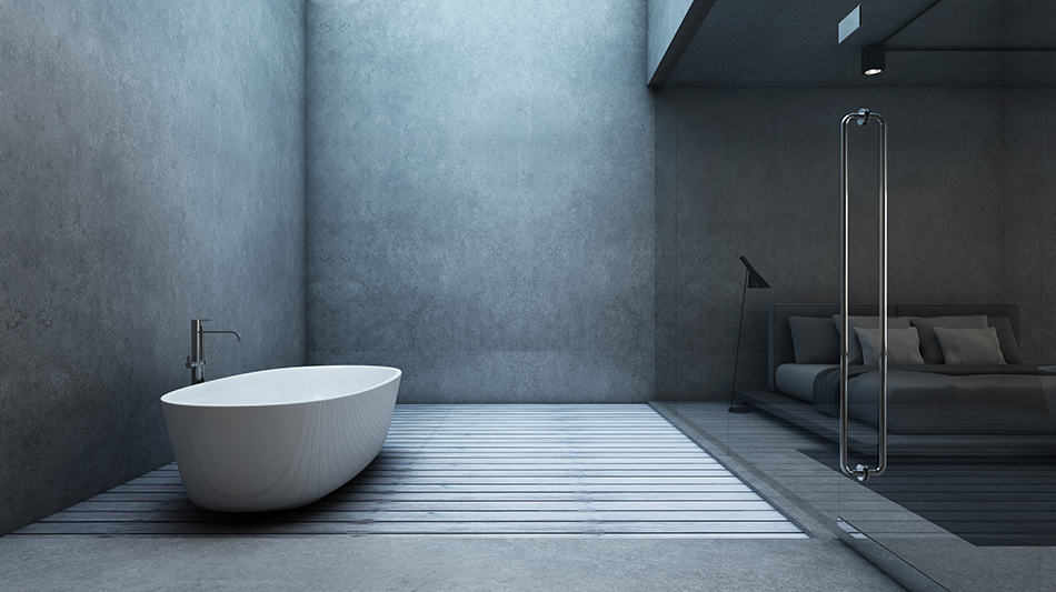 極簡主義浴室的發光混凝土牆