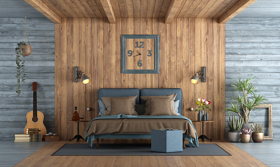 棕色和藍色臥室
