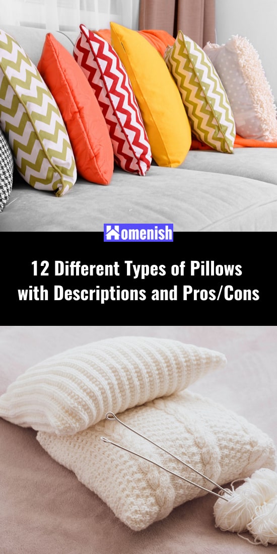 12種不同類型的枕頭，具有描述和假驗