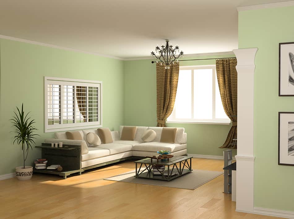 窗簾與綠色牆壁相配