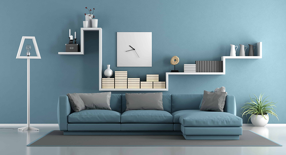 藍色的家具配藍色的牆