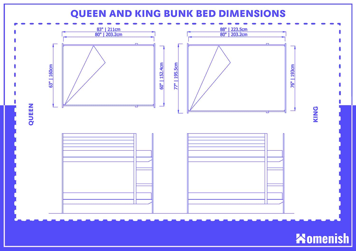 女王和國王雙層床尺寸