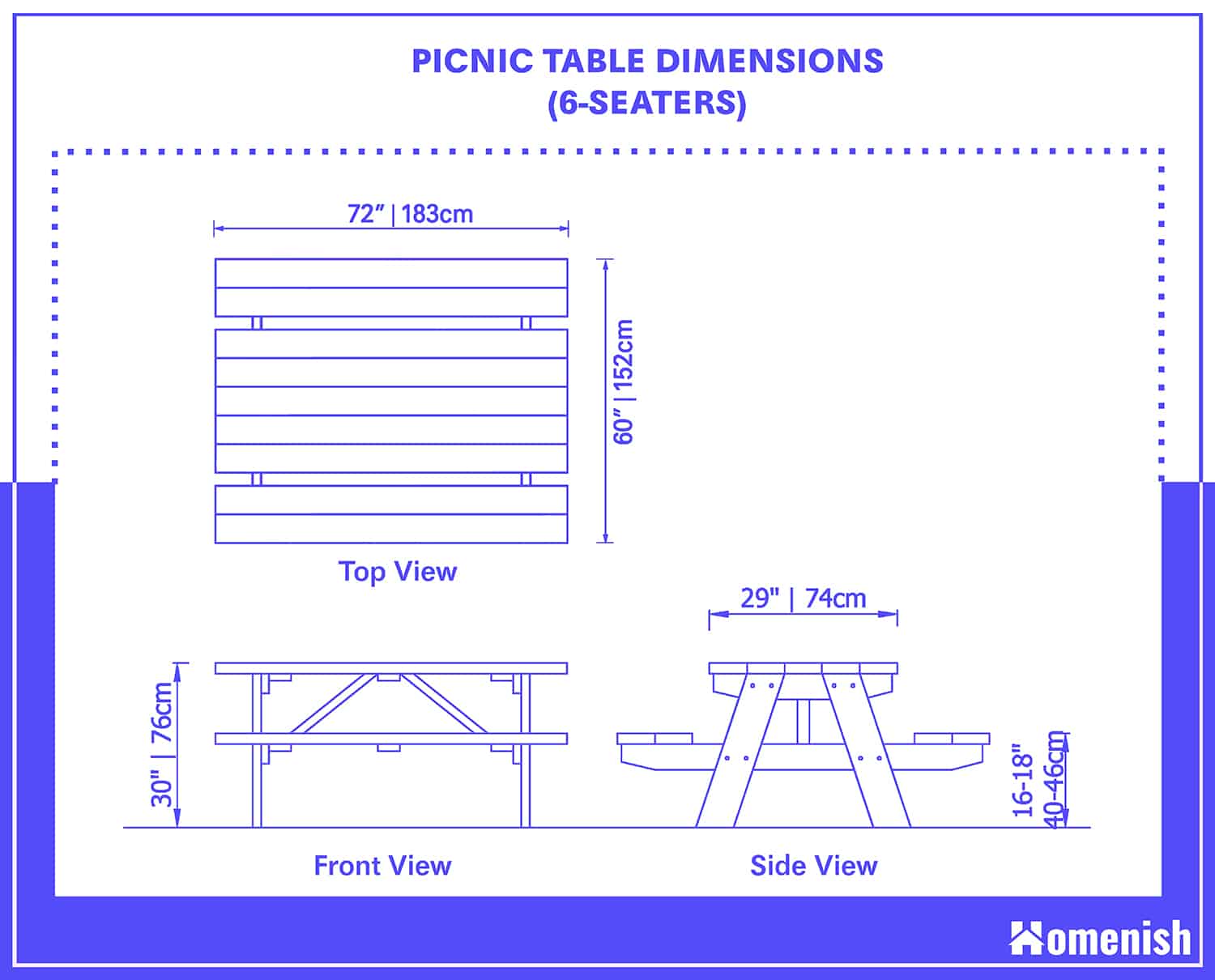 標準野餐台尺寸 -  6個座位