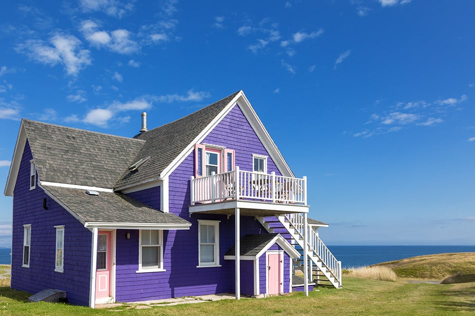 紫色的房子，黑色的屋頂