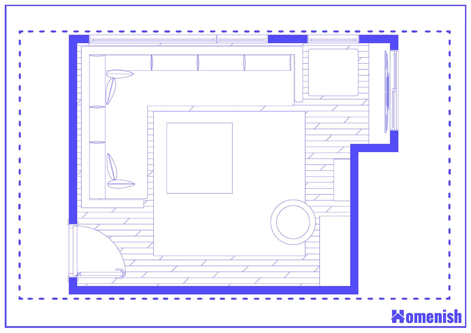 Monochrome Lounge with Corner Couch floor Plan