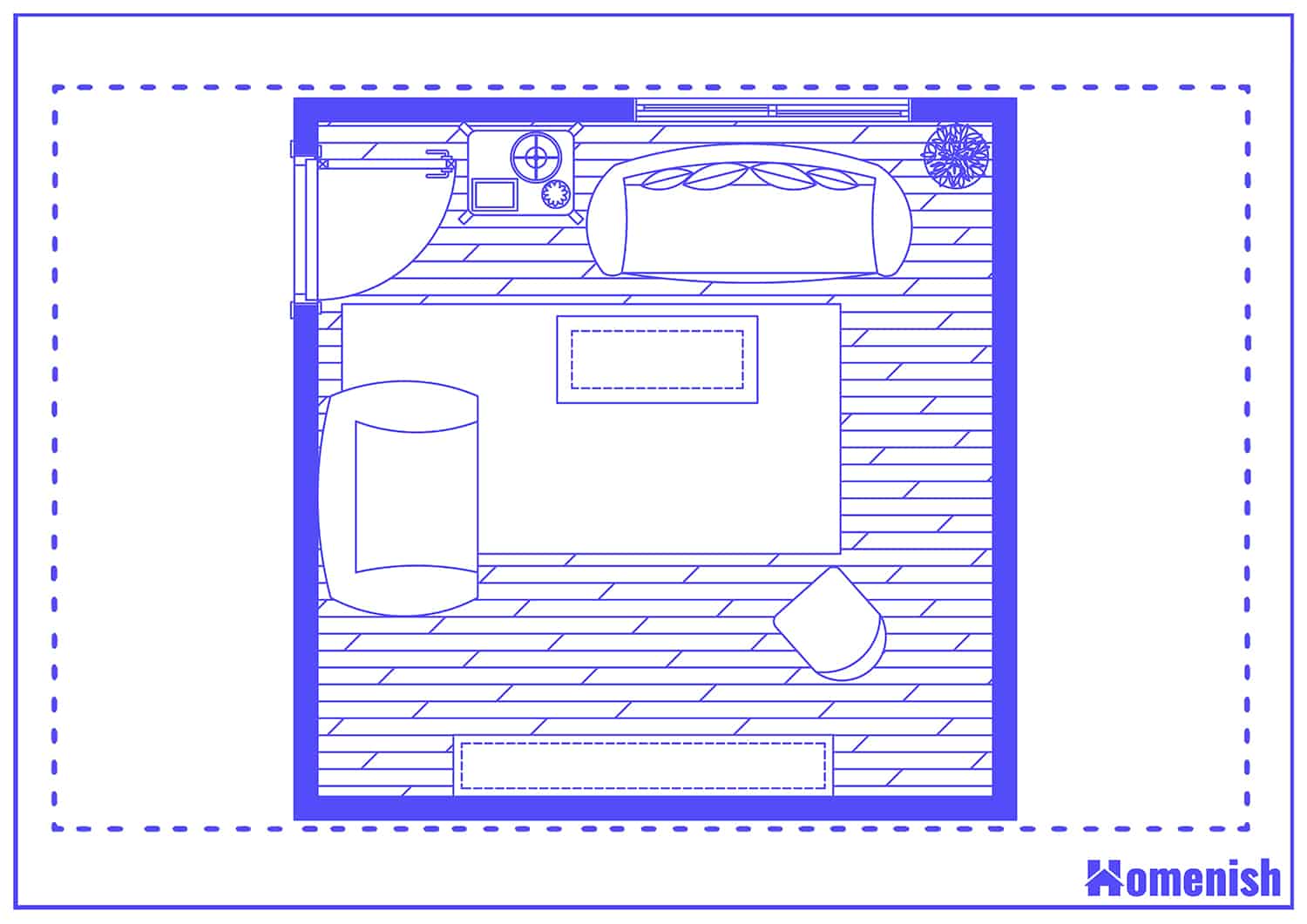 Offset Living Room Design Floor Plan