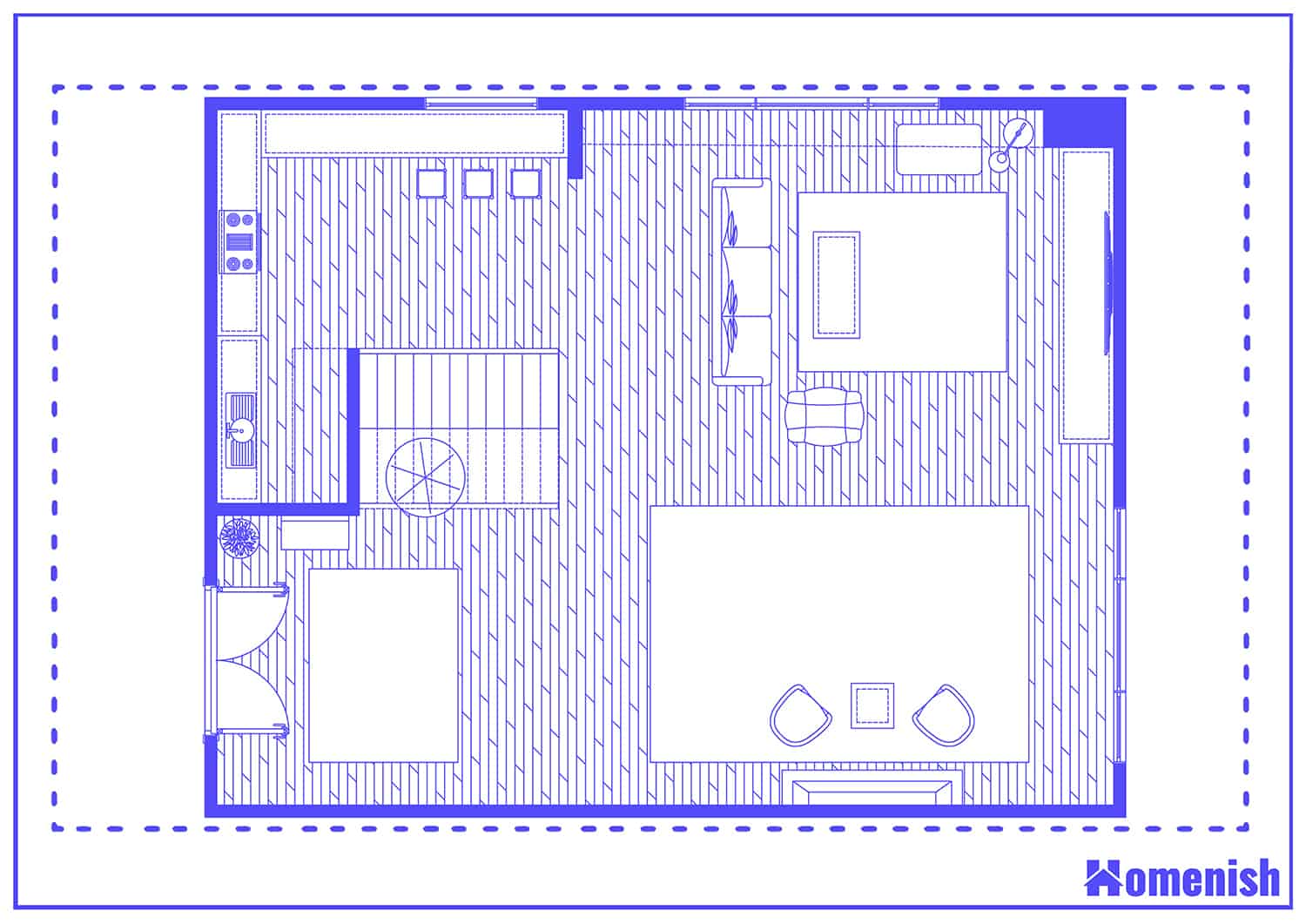 現代客廳平麵圖中的分離式樓梯