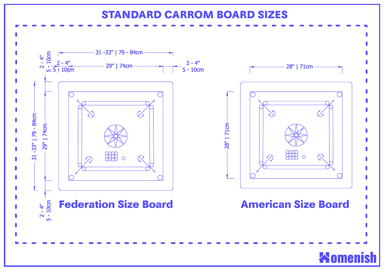 標準Carrom板尺寸