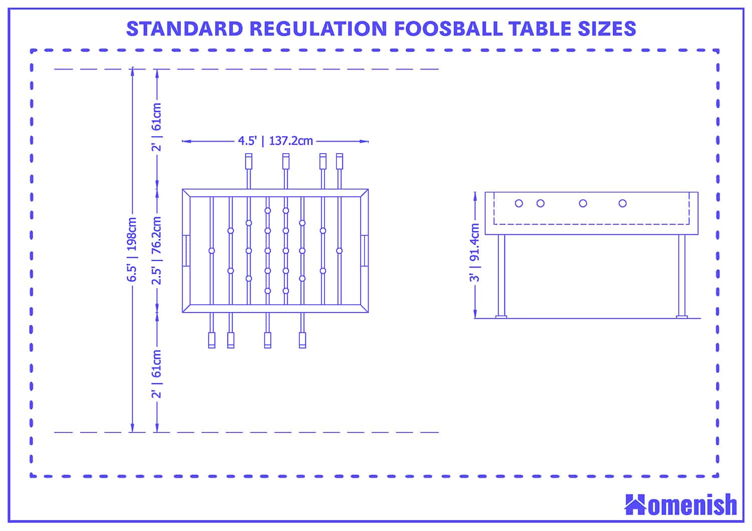 標準規則桌上足球桌尺寸