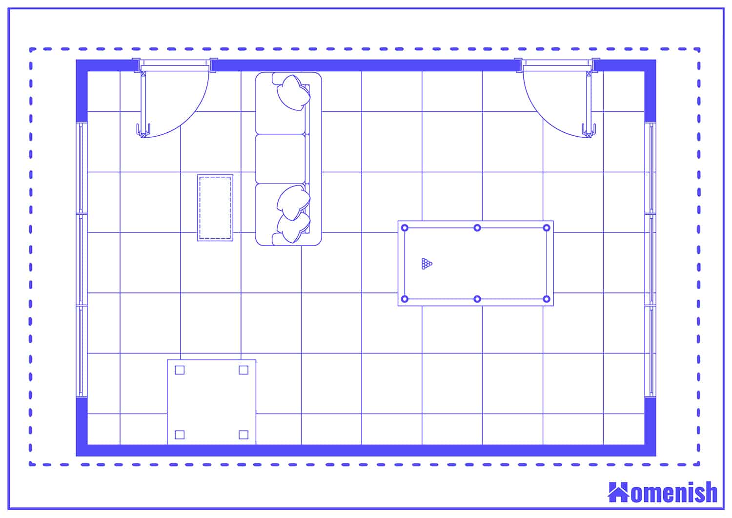 Long and Narrow Pool Room Floor Plan