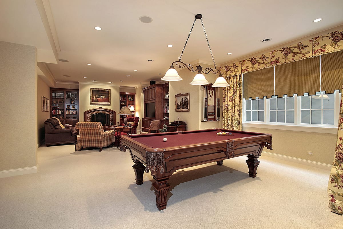 Traditional Living Room with Pool Table
