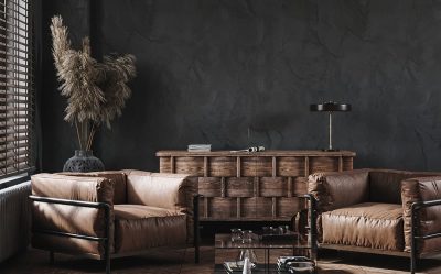 時尚的客廳配色方案配棕色皮革家具