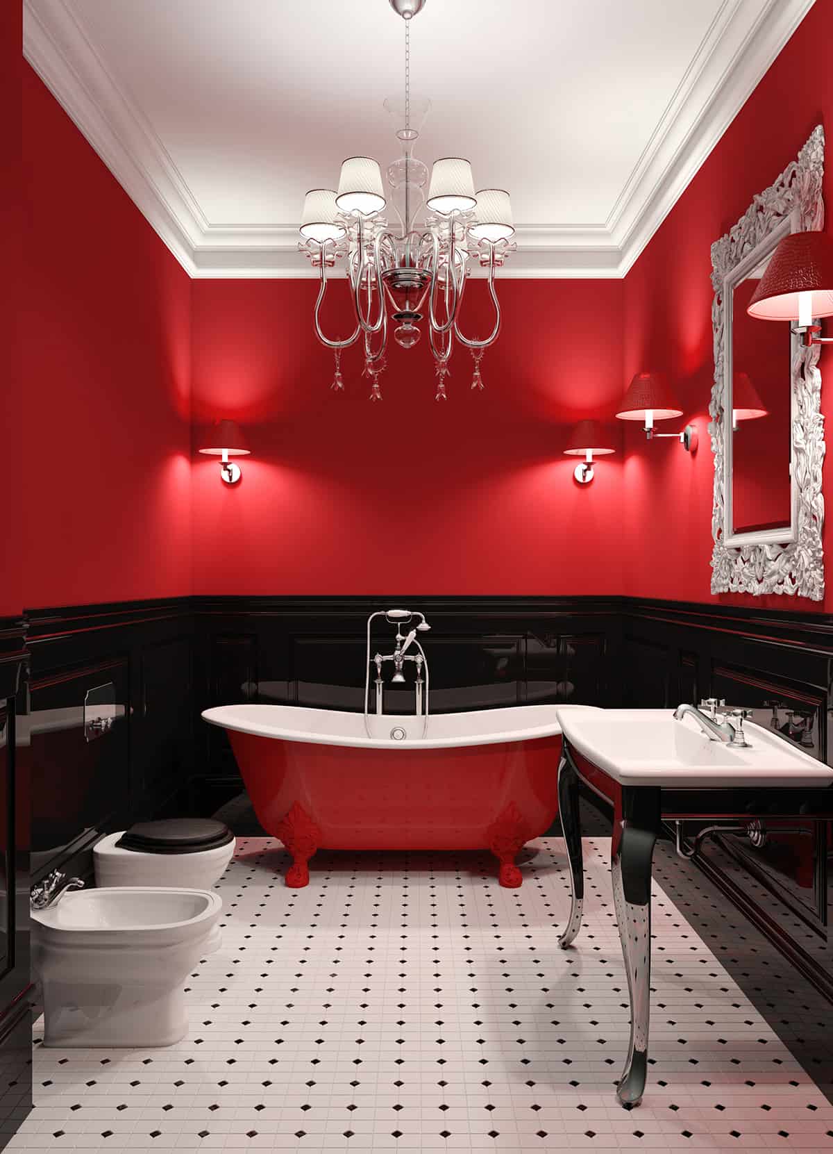 充滿活力的紅色瓷磚浴室