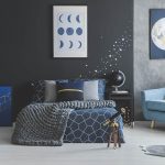 熙熙攘攘的灰色和藍色的臥室的想法